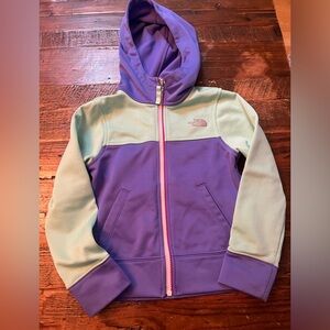 Girls Northface chooses zip up. Purple/green. Size XS(6)